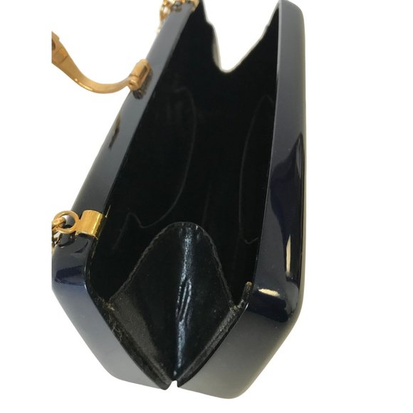 Vintage Lucite Structured Bag Navy Blue Classic Lucite Box Clutch Crossbody Shou - Picture 12 of 16